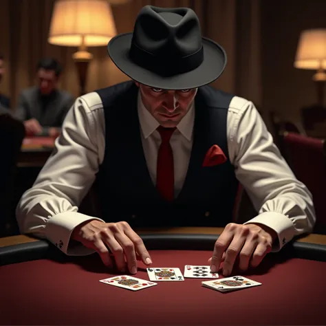 the  is elegantly dressed, plays poker