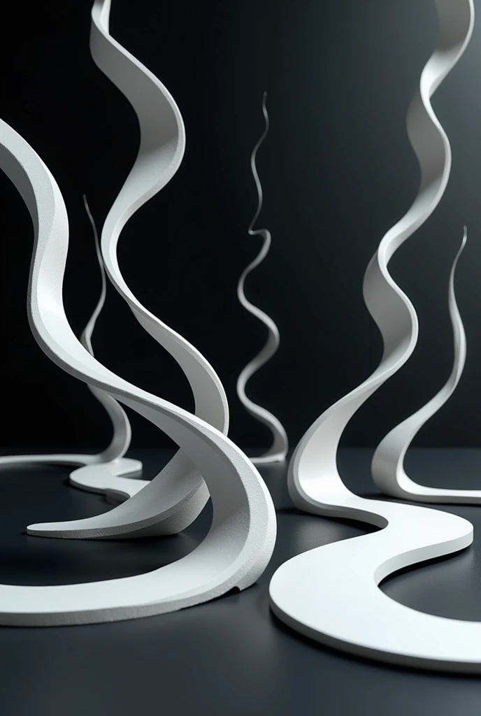 white abstract texture wallpaper on black background with 3d curves