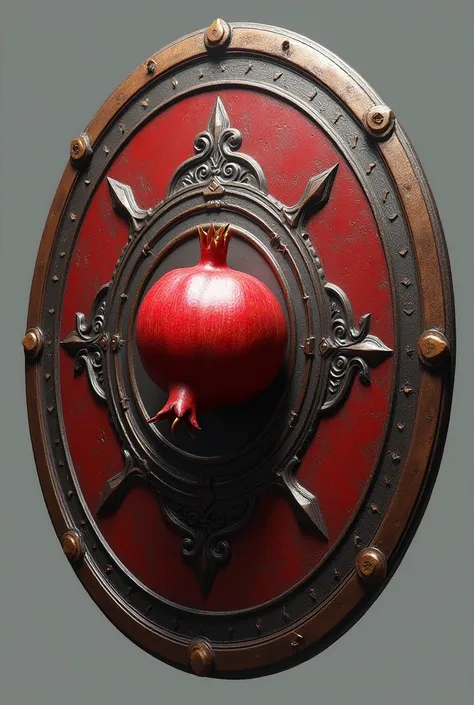 Realistic circular shield with a pomegranate in the center