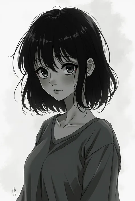 Create an image of a heartbroken anime girl in black and white 