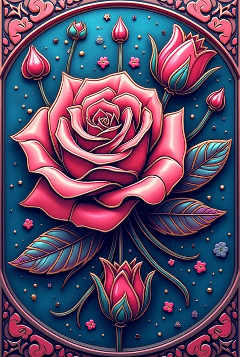 Dessine en chrome rose et bleu un tatouage old school 