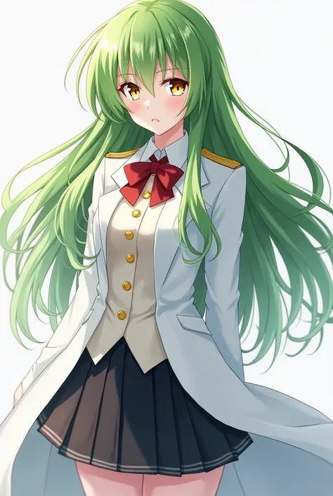 C.c(code Geass), student cloth,white coat,8k ,4k,highest quality,genshin impact style,golden eye,entire body,long hairs,black skirt