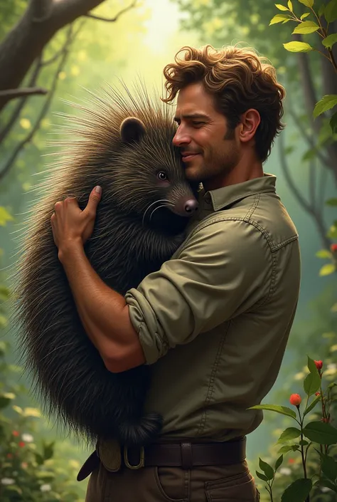 Man hugging a porcupine
