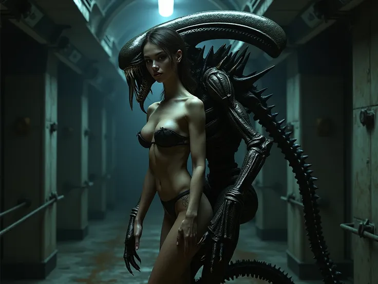 sexy girl, transform into a female xenomorph