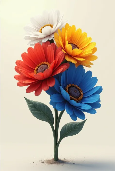 Gradually transition into an explosion of color as the monochrome flower transforms into a vibrant bouquet of primary colored flowers—red, blue, and yellow.