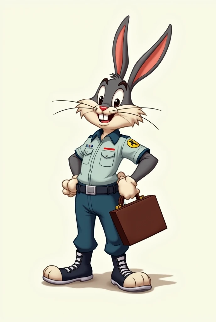 Bugs Bunny standing with a briefcase dressed as a paramedic 