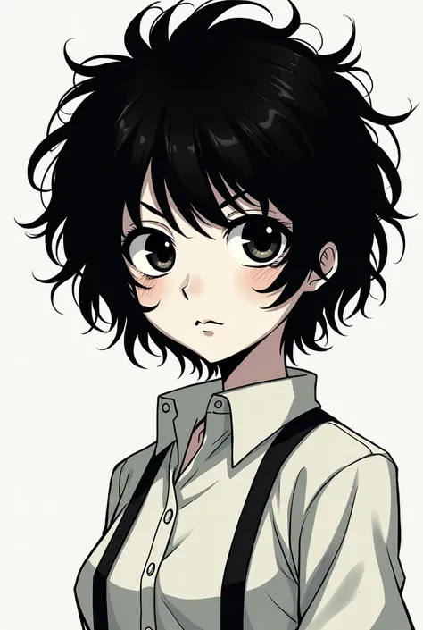 Create an image of a character based on Boku no hero: Traits: black hair, black eyes, very white skin . way: Traits finos y firmes Altura: 1, 69 cm Complexion : Thin and firm, Similar to Tomie of Junji Ito, and hair large