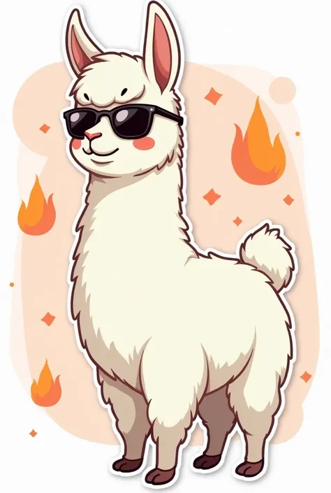 I want 12 different Peruvian llama(animal) cute white fur with colored ,  background each of the flames in different fun poses ( dark lenses. listening to music, birthday hat , soccer ball,  swimsuit, inflatable, roller skates, etc)  for individual sticker...