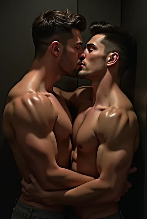 two beautiful naked bastard men. kiss with tongue