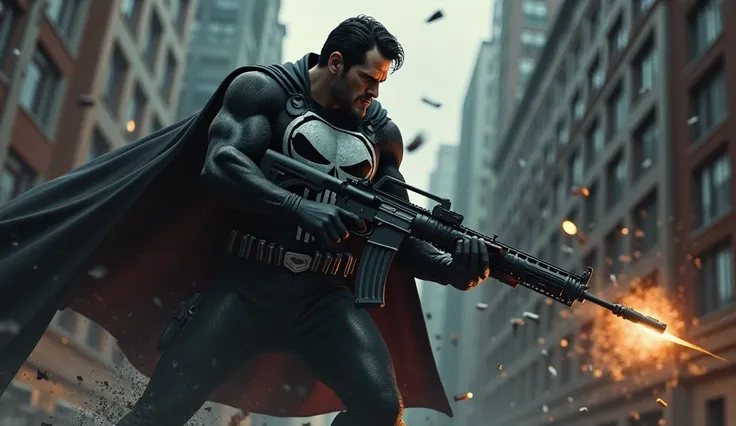 Angry Marvel Punisher hunting and killing a  Weakened and feared Superman