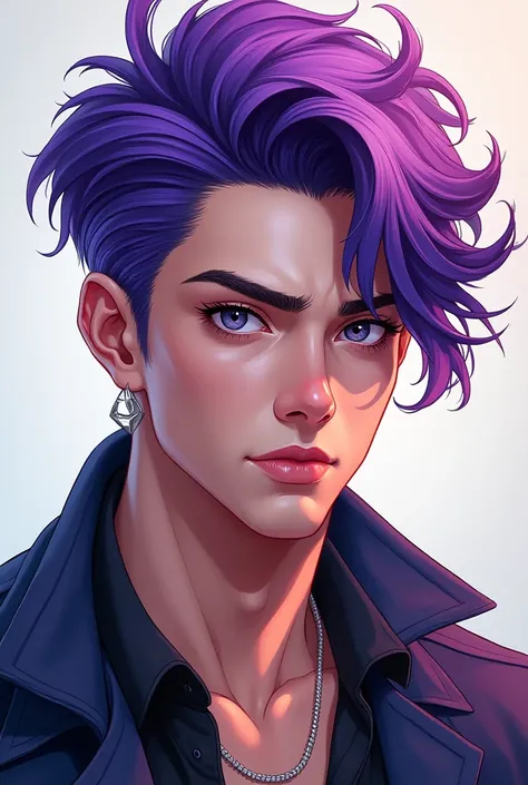 Make a young man with purple hair 