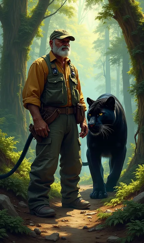 Union man and panther in the forest 