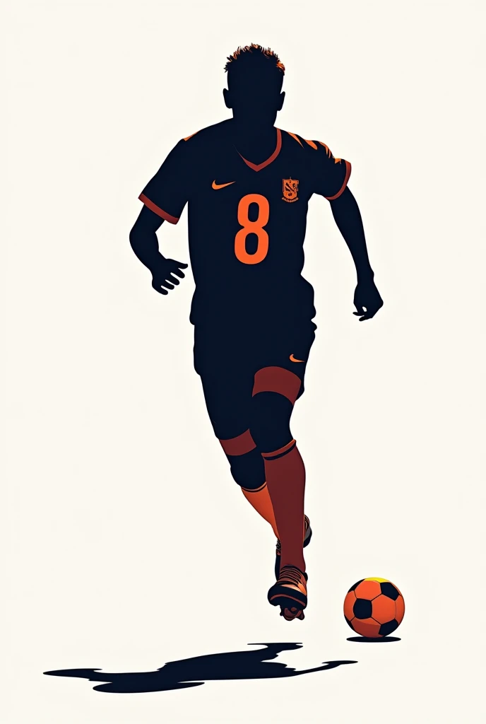 Generate a vector image of the silhouette of a soccer player with the number 8 and saying Chiry