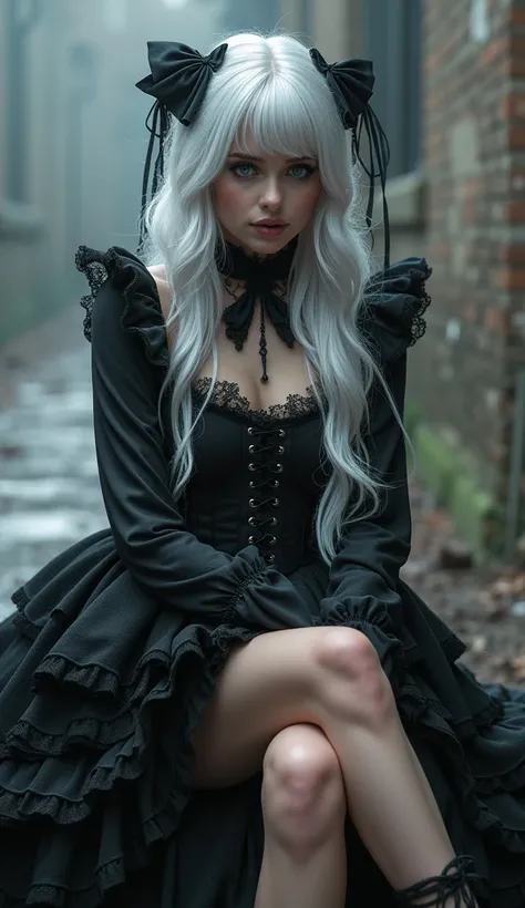 (masterpiece, Best Quality, hyper Detailed, hyper Realistic Gothic girl:1.3), beautiful Pretty Irish IG model, glamorous body, Happy, render of April, (all body shot, sitting, active pose:1.2), (Detailed wear, all body wear:1.2), Monochrome Costume, Opt fo...