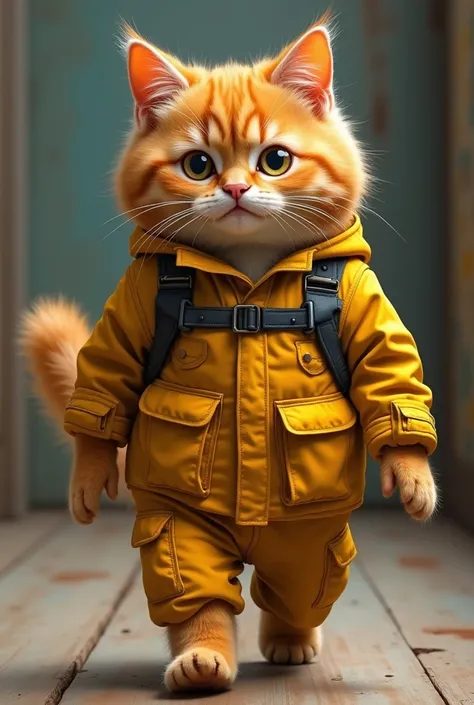 A cat wearing electricians clothing, a hyperrealistic painting by Tadashi Nakayama , Reddit, hairy art, Garfield-O the cat, Fluffy cat,  anthropomorphic cat , amazing cat, Garfield-O, wearing golden cat armor,  Ultra realistic image, cute cat,  the cat is ...