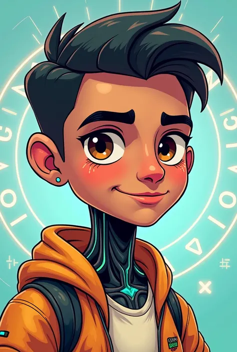 Create a male artificial intelligence cartoon character Caio from CSN Carvas,  an Indian character with Bolivian aspects aged 25 with the CSN Carvas logo 