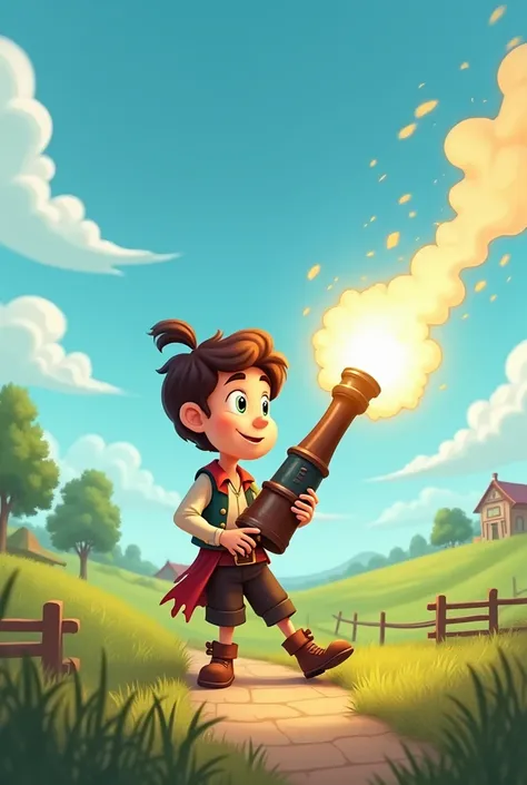 Young man shooting into the sky with a cannon, ANIMATED CHARACTER