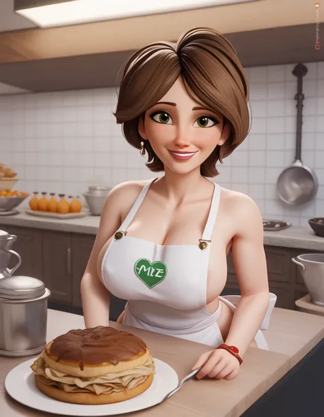 Tia cass.** Body:**  slim and tall figure ,  with an enormous chest and a warm smile 
**outfit:**  Apron and a cafeteria uniform ,  with a touch of elegance and sophistication 
**bottom:**  Cozy and bright cafeteria ,  with comfortable tables and chairs , ...