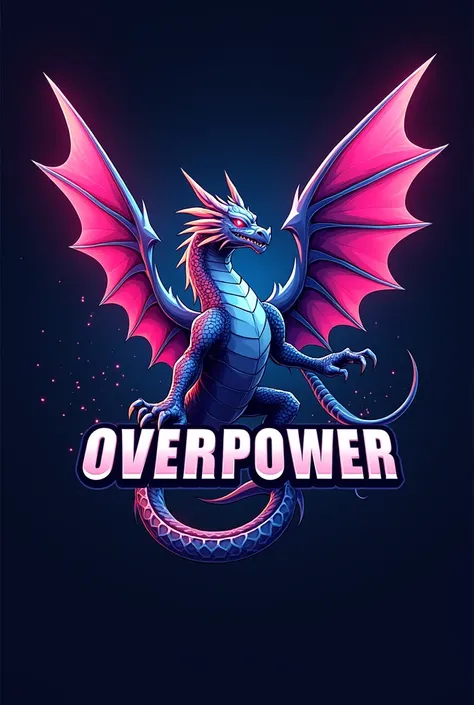 esport logo dragon with wings and pink blue color with overpower name