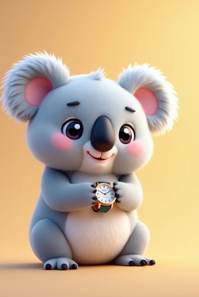 an animated Kawai koala with a watch