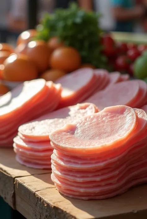 Cheap market ham in slices 500g