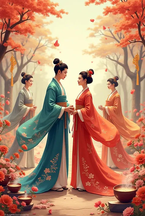 create new year post card, theme is: Korean culture newyear, wear hanbok, tiger, teeokguk include, digital, illustration, for 2025