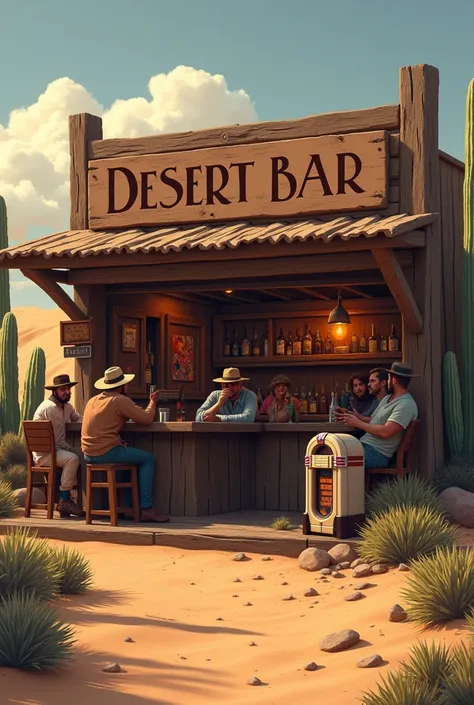 Little bar in the desert with people 