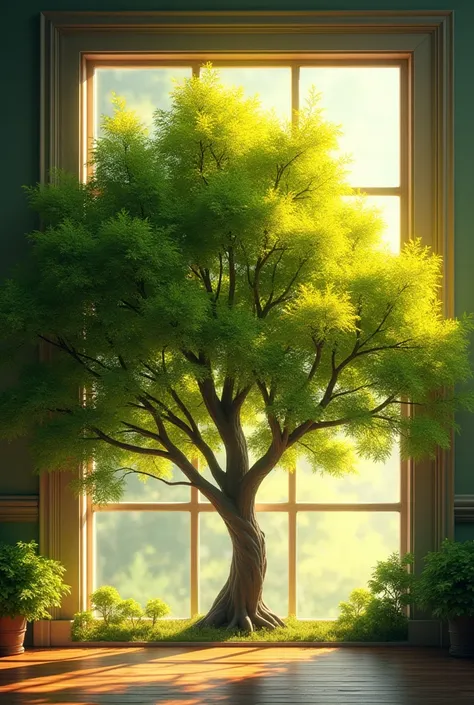 Bright and beautiful tree branches by the window