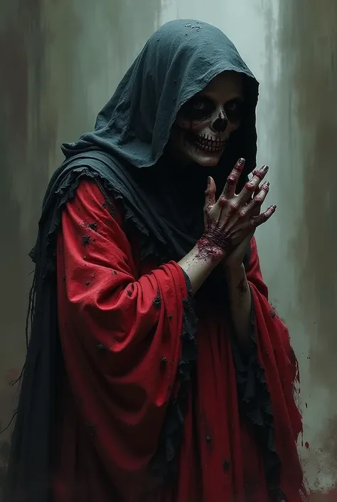 Female plague wearing Red and black vestments were her final attempt to conceal the infection ravaging her body. ... The dark headpiece matched the complexion of her rotting body horror scary evil 