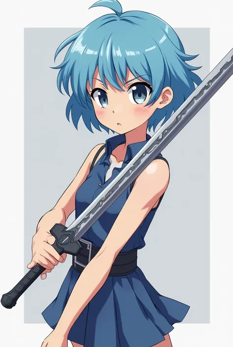 Anime was born with oval blue hair, gray eyes and a sword