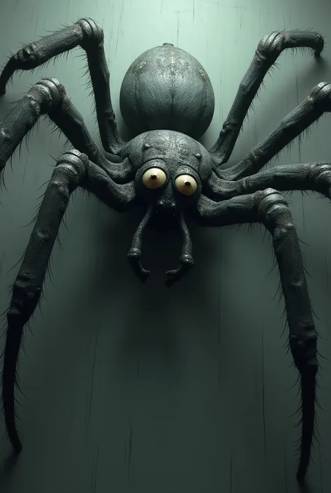  A huge spider on the wall with human eyes, the picture is scary  