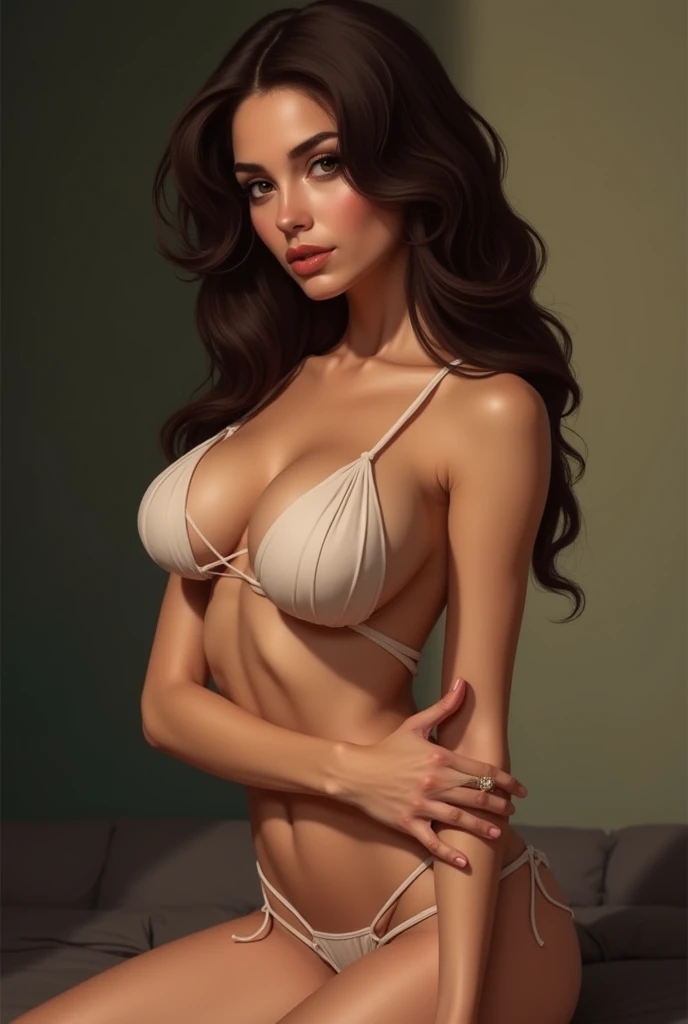 Please, MAKE AN IMAGE OF A NAKED BRUNETTE WOMAN WITH BIG BOOBS 
