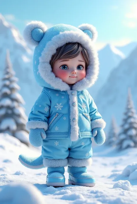 Create an image of a cryptocurrency called IceCoin with a cold boy dressed up as a mascot