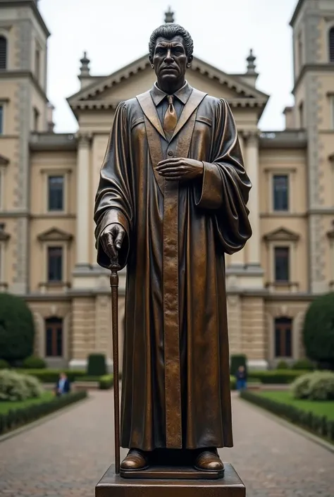 Symbol of Justice, academic logo, bronze statue
