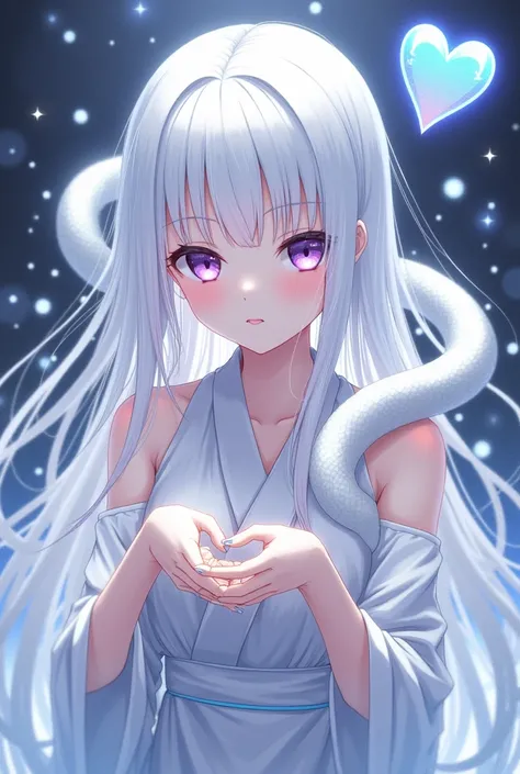 Beautiful shrine maiden with straight white hair
Solos, Good Luck Positive
The face is in front with White snake
glittery
長い髪,  direct your gaze,  purple eyes, heart above the hand