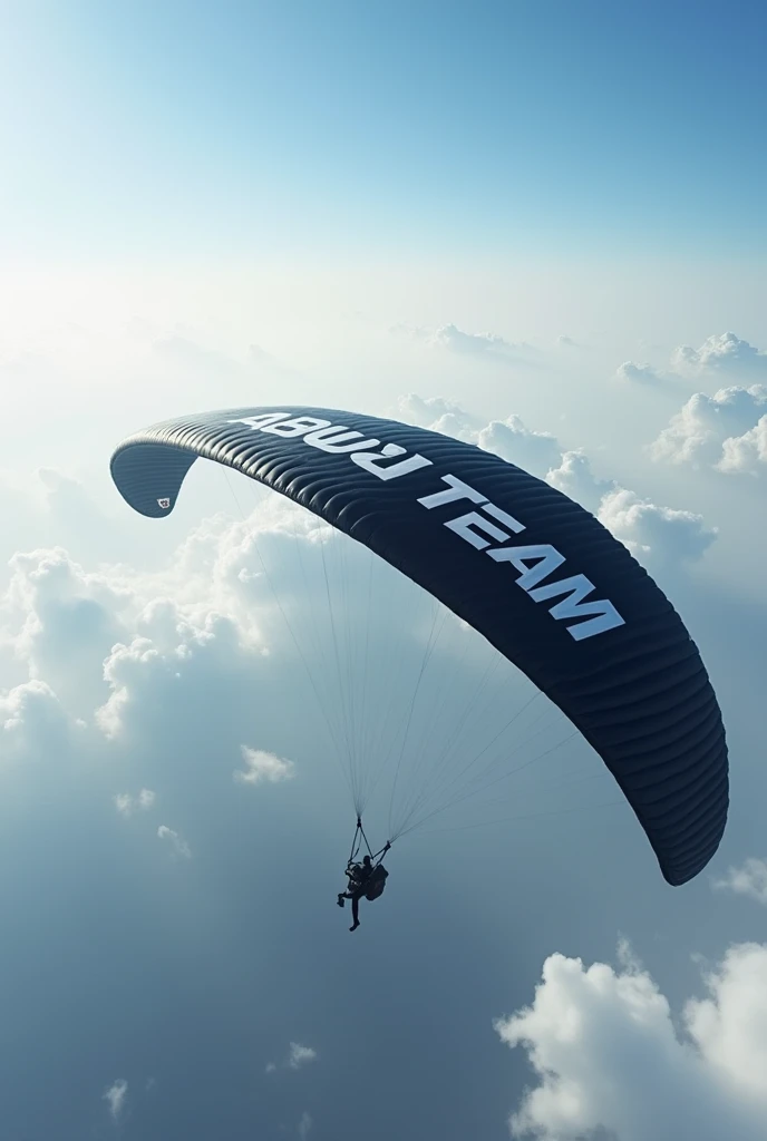 Featuring a high quality image of a cool looking big black paraglider with the words ABWF TEAM written on it.