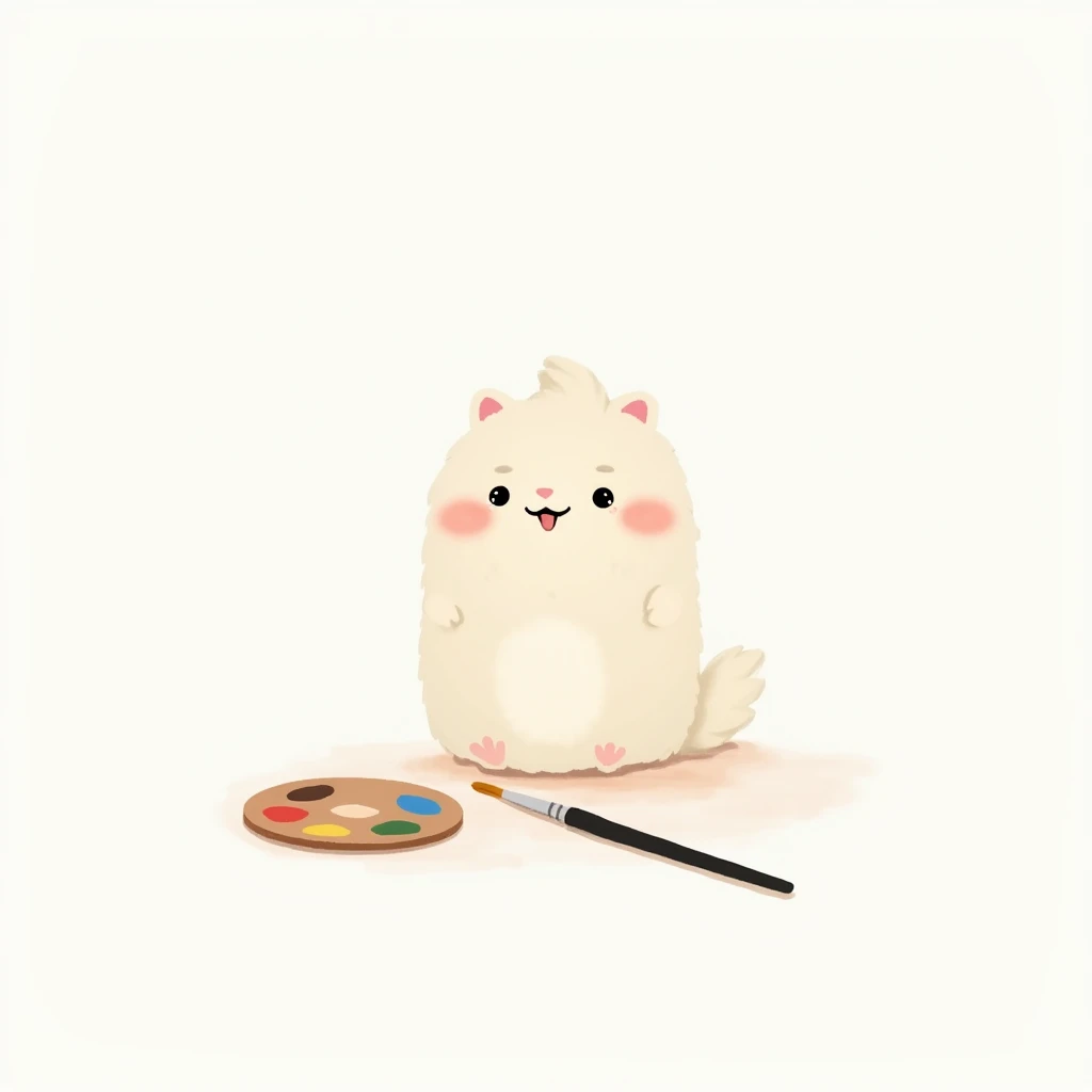  A simple and adorable illustration for a YouTube channel dedicated to teaching drawing. . It includes a small brush with bright eyes and a palette of colors in soft tones . The background is white or light pastel ,  with a focus only on the brush and the ...