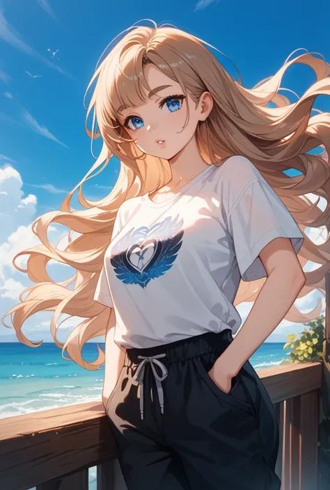 A anime girl vibe is youthful, energetic, and captivating
Eyes: Large, round, Sky Blue

Face Shape: Oval

Hair: Long, straight, flowing (slightly spiky if desired)

Lips: Full

Eyebrows: Thin

Skin: Glowing

Clothing: Casual
Design a full-body anime girl i...