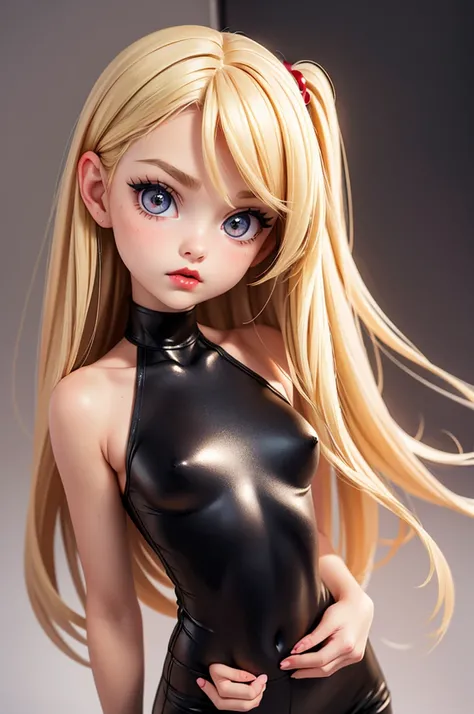 hyperrealistic american teen, blonde, little, perfect tiny body, sexy, dark makeup, perfect slim face, big red lips, very cute face, tiny body, big eyes, young looking, small, tight clothes
