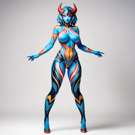 Top quality, full body, standing, from front,looking at viewer, white background, no human features,A sexy female humanoid monster,perfect body,large breasts, full body paint