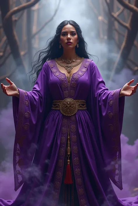 I want an image of Maria Quitéria das Almas dressed in purple, Quimbanda  