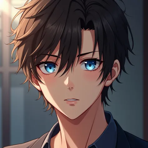 Anime hot boy,  Blue Eyes , brown hair