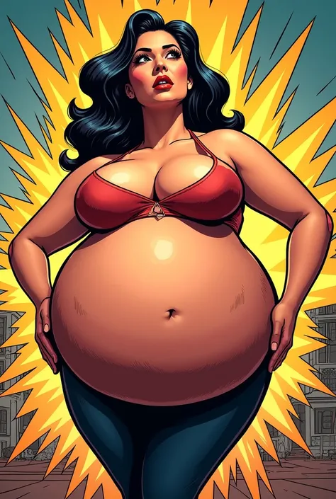 Comic art style, woman with           boobs that are 20 meters big