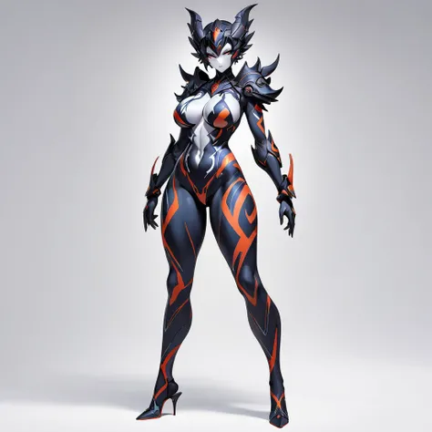 Top quality, full body, standing, from front,looking at viewer, white background, no human features,A sexy female humanoid monster,perfect body,large breasts, full body paint