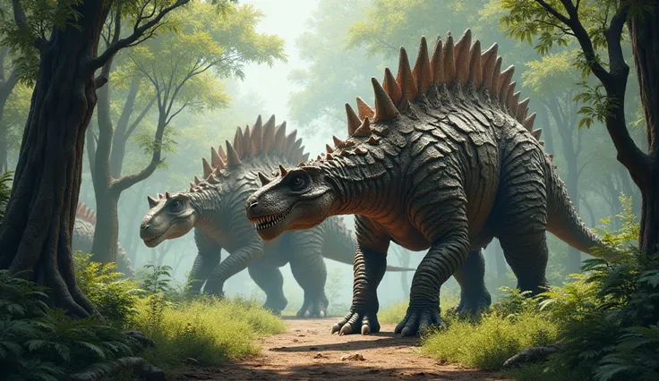 create a hyper realistic picture of ankylosaurs forest background