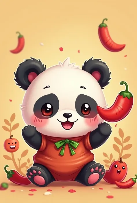  Q version cute panda ，Wear cute clothes ，Eating chili peppers，Cute things