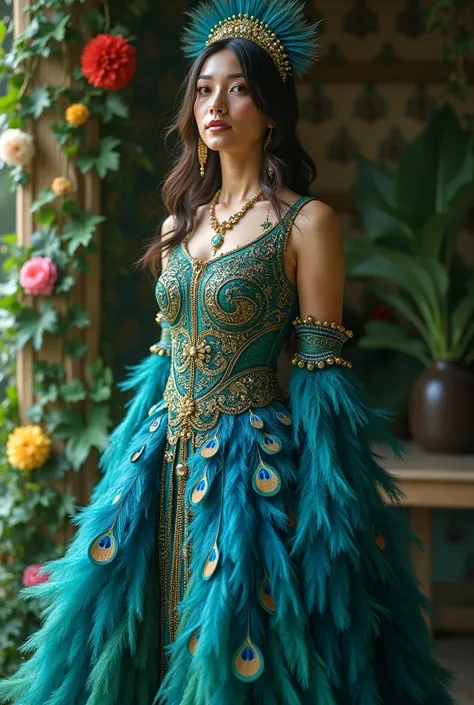 Woman in a peacock costume
