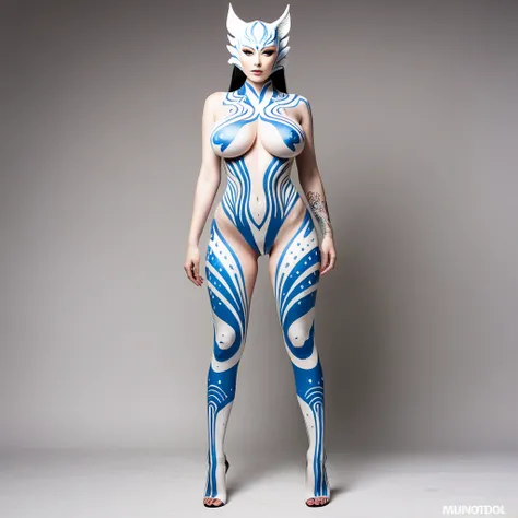 Top quality, full body, standing, from front,looking at viewer, white background, no human features,A sexy female humanoid monster,perfect body,large breasts, full body paint