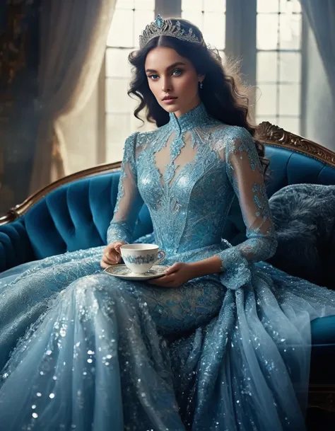 Extremely Beautiful and elegant extremely ethereal and extremely divine and holy Princess who is in dominant and confident state in a huge high neck with exquisite extremely tight fit curvious bodice with very tight and thin waist royal shiny ethereal very...