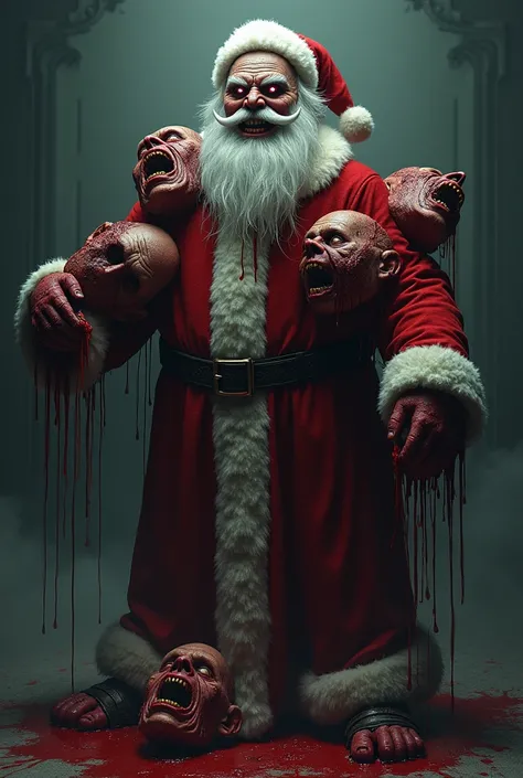 Horror Santa Claus with Heads and Blood 